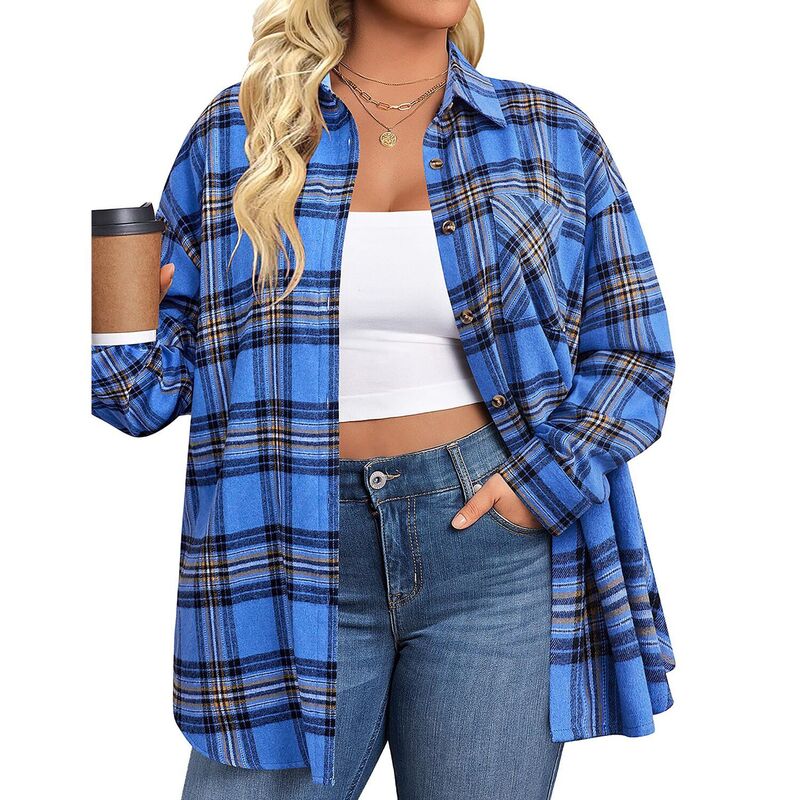ジーグー レディース トップス プルオーバー 名取り草落ち込む トップ Zeagoo Women s Flannel Shirts Long Sleeve Casual Collared Button Down Loose Blouse Tops Blue Black 黒いこと