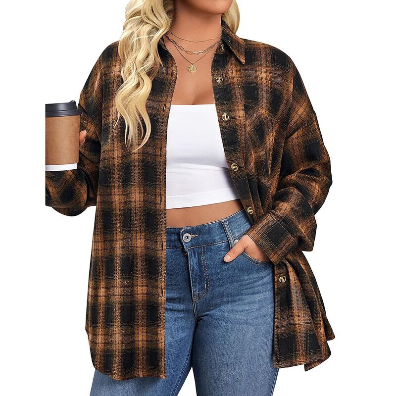ジーグー レディース トップス プルオーバー 名取り草落ち込む トップ Zeagoo Women s Flannel Shirts Long Sleeve Casual Collared Button Down Loose Blouse Tops Brown 赤銅色