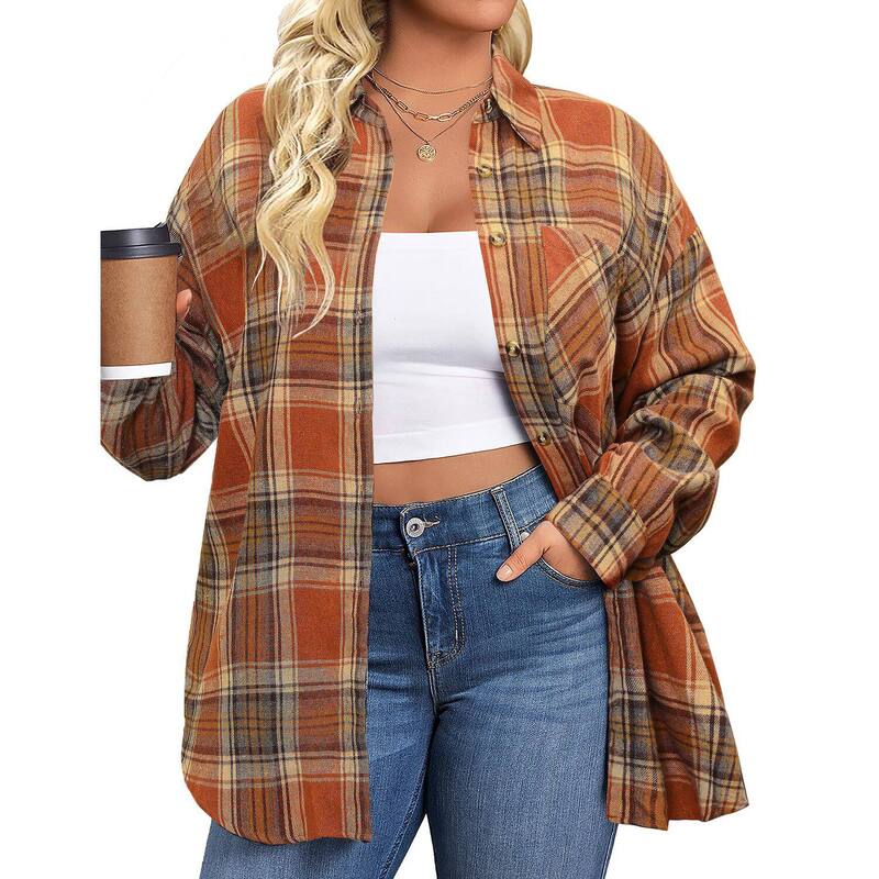 ジーグー レディース トップス プルオーバー 名取り草落ち込む トップ Zeagoo Women s Flannel Shirts Long Sleeve Casual Collared Button Down Loose Blouse Tops Orange Plaid オレンジ色