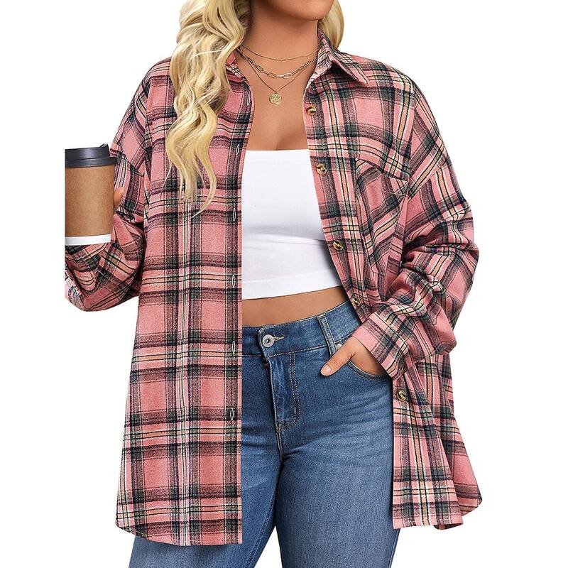 ジーグー レディース トップス プルオーバー 名取り草落ち込む トップ Zeagoo Women s Flannel Shirts Long Sleeve Casual Collared Button Down Loose Blouse Tops Pink Plaid サクラ色