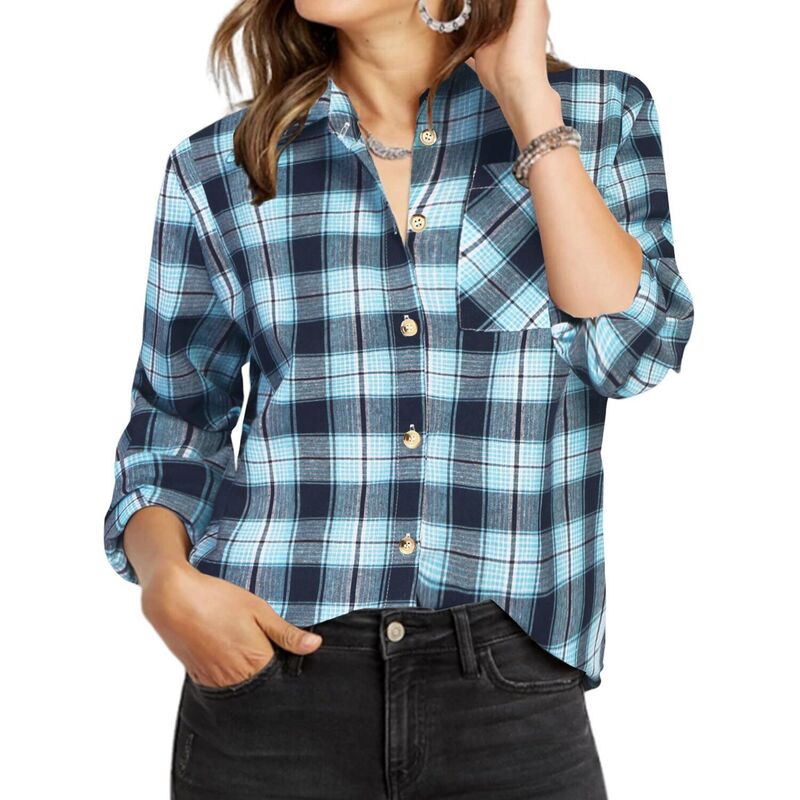 ジーグー レディース トップス プルオーバー 名取り草落ちこむ Zeagoo Women s Classicollared Flannel Shirt Button Down Long Sleeve Casual Autumn Tops Blue Plaid 青色