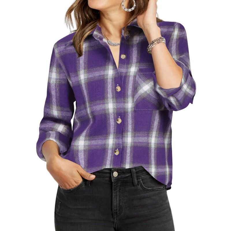 ジーグー レディース トップス プルオーバー 名取り草落ち込む Zeagoo Women s Classicollared Flannel Shirt Button Down Long Sleeve Casual Autumn Tops Purple Plaid パープル