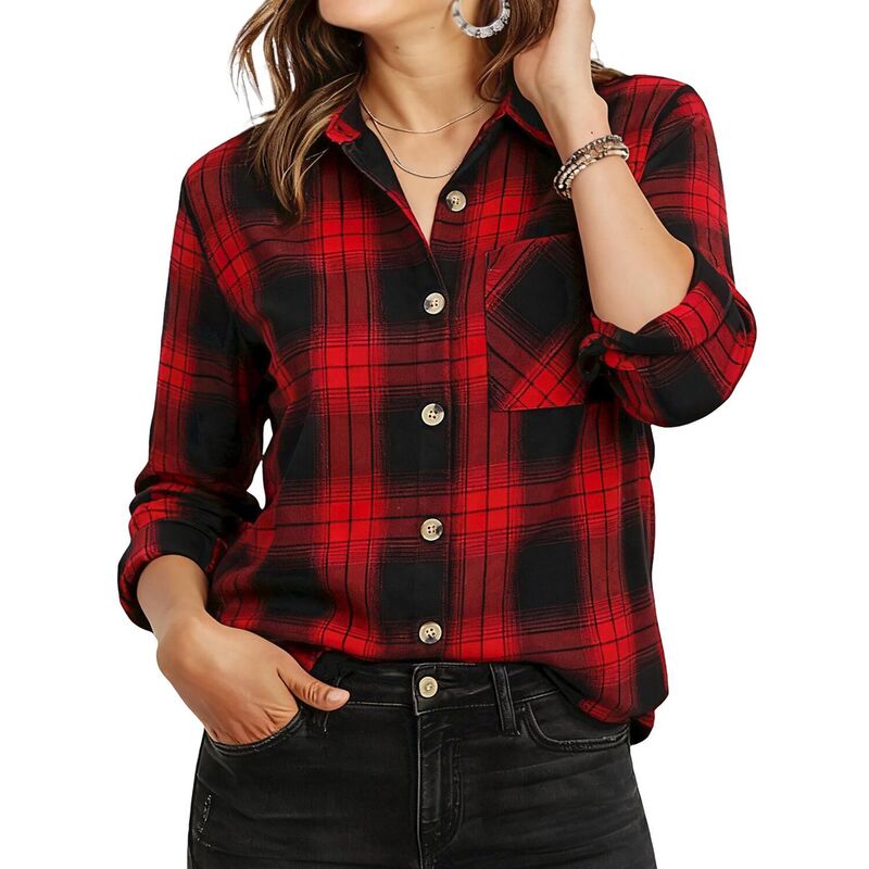 ジーグー レディース トップス プルオーバー 名取り草落ち込む Zeagoo Women s Classicollared Flannel Shirt Button Down Long Sleeve Casual Autumn Tops Red Black Plaid 黒いこと