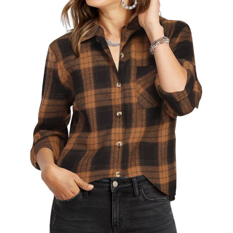 ジーグー レディース トップス プルオーバー 名取り草落ち込む Zeagoo Women s Classicollared Flannel Shirt Button Down Long Sleeve Casual Autumn Tops Yellow Black Flannel 黒いこと