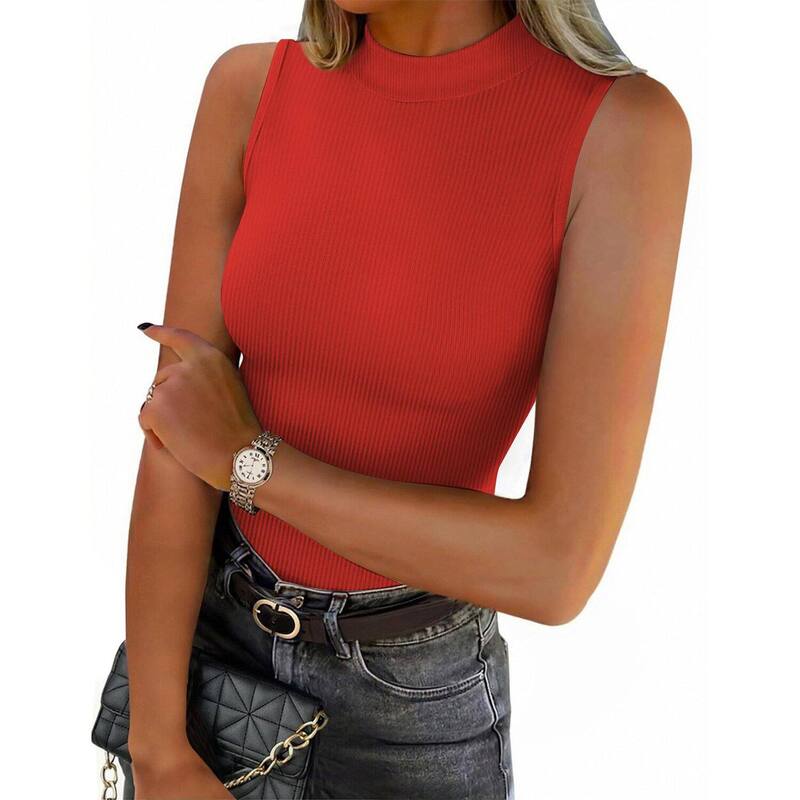 ジーグー レディース トップス プルオーバー か細い填まる タートルネック 肋材 ノースリーブ Zeagoo Women\u0027sleeveless Mock Turtleneck Tank Topslim Fit Ribbed Basic Layering Shirts Red 赤いこと