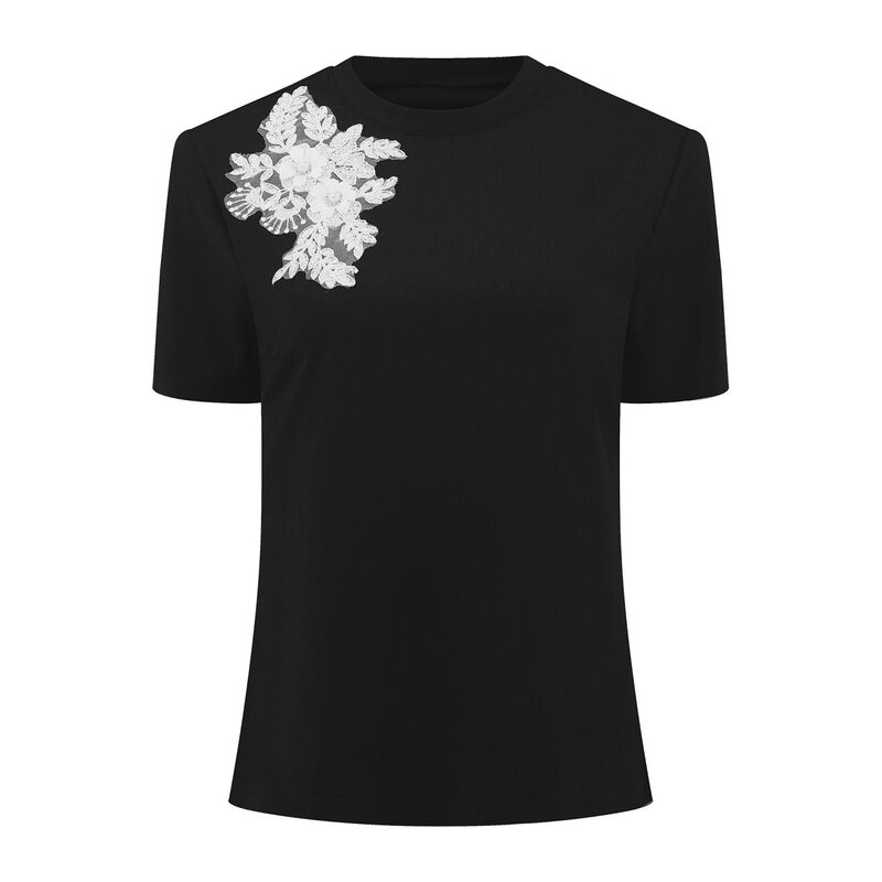 インスパイア 今めかしい レディース トップス プルオーバー 労働者の一団素っ首 INSPIRE CHIC Women\u0027s Basic Tee Shirt Short Sleeve Crew Neck Stretchy Summer Casual Beaded Top Black 黒いこと