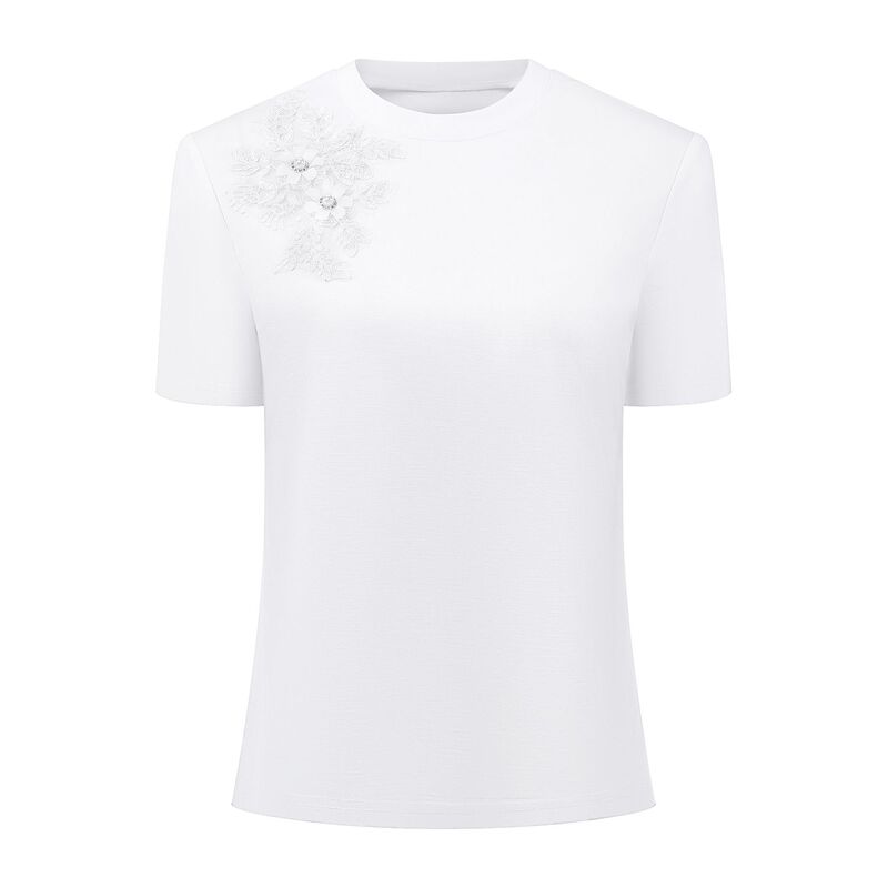 インスパイア 今めかしい レディース トップス プルオーバー 労働者の一団素っ首 INSPIRE CHIC Women\u0027s Basic Tee Shirt Short Sleeve Crew Neck Stretchy Summer Casual Beaded Top White 白いこと