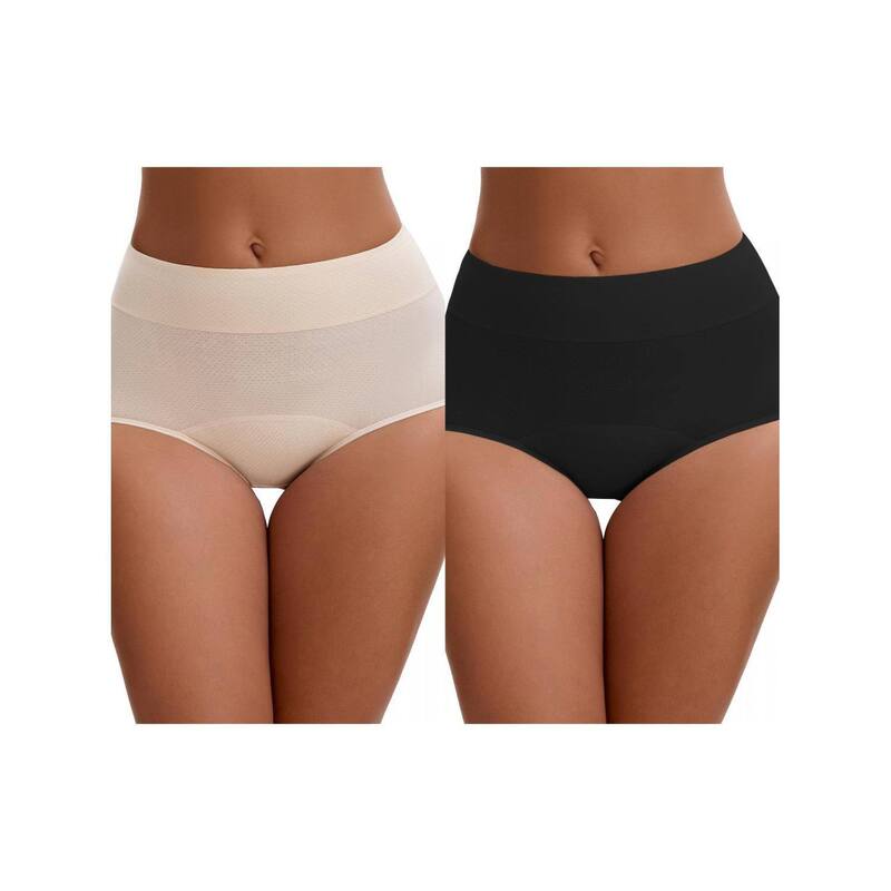 インスパイア シック レディース アンダーウェア パンツ ハイウエスト INSPIRE CHIC 2 Packs Women's Leak Proof Briefs High Waist Elastic Waistband Full Coverage Tummy Control Underwear Beige Black ブラック｜ReVida 店