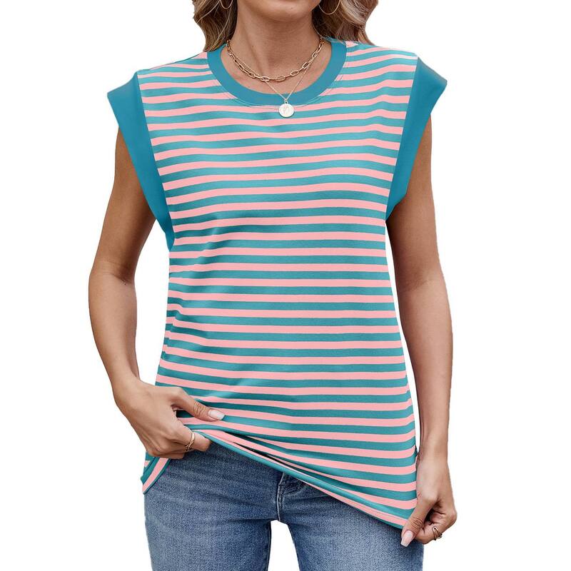 エリートチョイス レディース トップス Tシャツ キャップ Elitechoice Women's Cap Sleeve Topsummer Top Basic Tee Shirts Business Casual Tank Blue Pink ブルー｜ReVida 店
