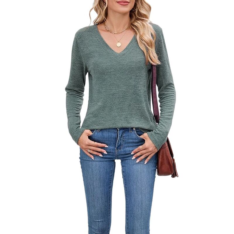 エリートチョイス レディース トップス プルオーバー V素っ首 Elitechoice Women V Neck Long Sleeve Soft Basic Tee Fall Winter Casual Tops Trendy Everyday Wearmy Green 緑であること