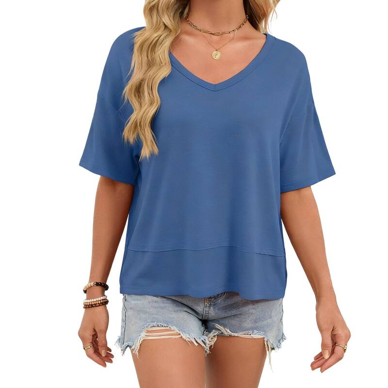 せつ然たる御花 レディース トップス プルオーバー Vのど首 ClearFlower Women\u0027s V Neck Short Sleeve T Shirt Casualoose Fit Basic Tees for Summer Blue 青色