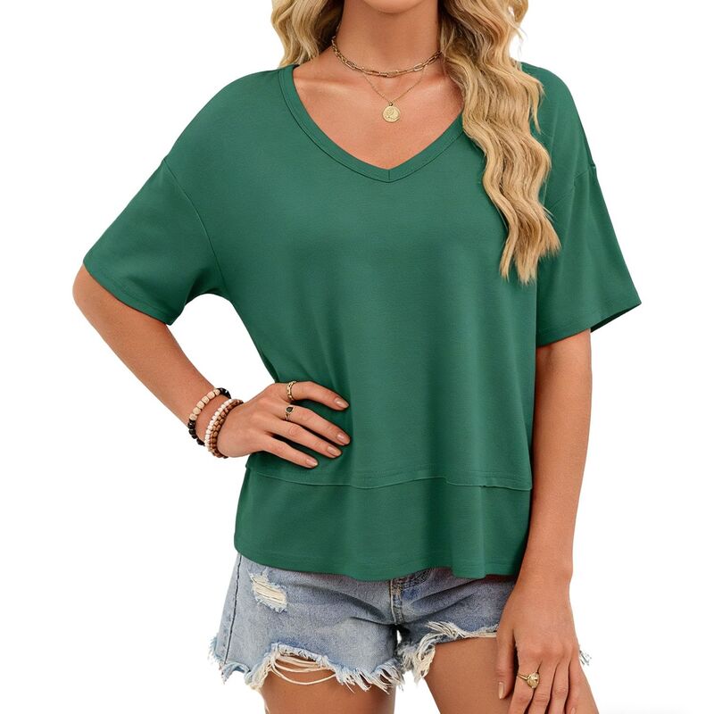 せつ然たる御花 レディース トップス プルオーバー Vのど首 ClearFlower Women\u0027s V Neck Short Sleeve T Shirt Casualoose Fit Basic Tees for Summer Dark Green 緑であること