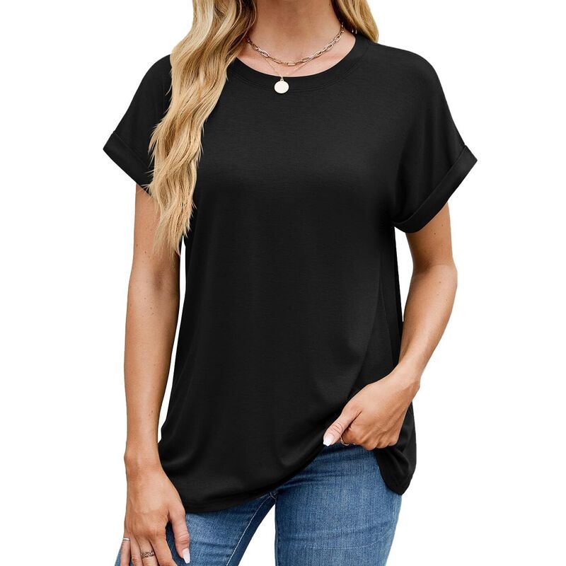 クリアラブ レディース トップス Tシャツ クルーネック Clearlove Women's Casualoose Fit-Shirtsummer Short Sleeve Crewneck Trendy Basic Tops Black ブラック｜ReVida 店