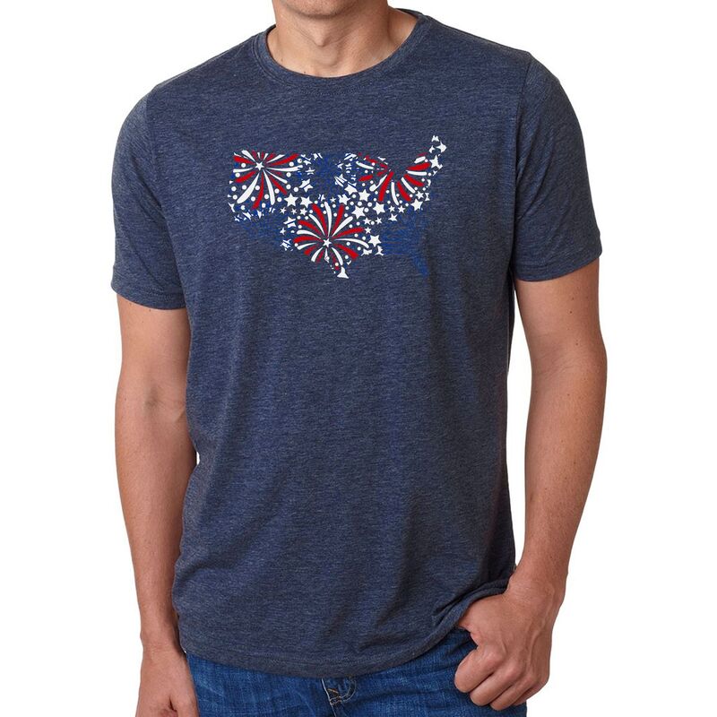 エルエーポップアート レディース トップス Tシャツ LA Pop Art USA Fireworks - Men's Premium Blend Word Art-Shirt Navy ネイビー｜ReVida 店