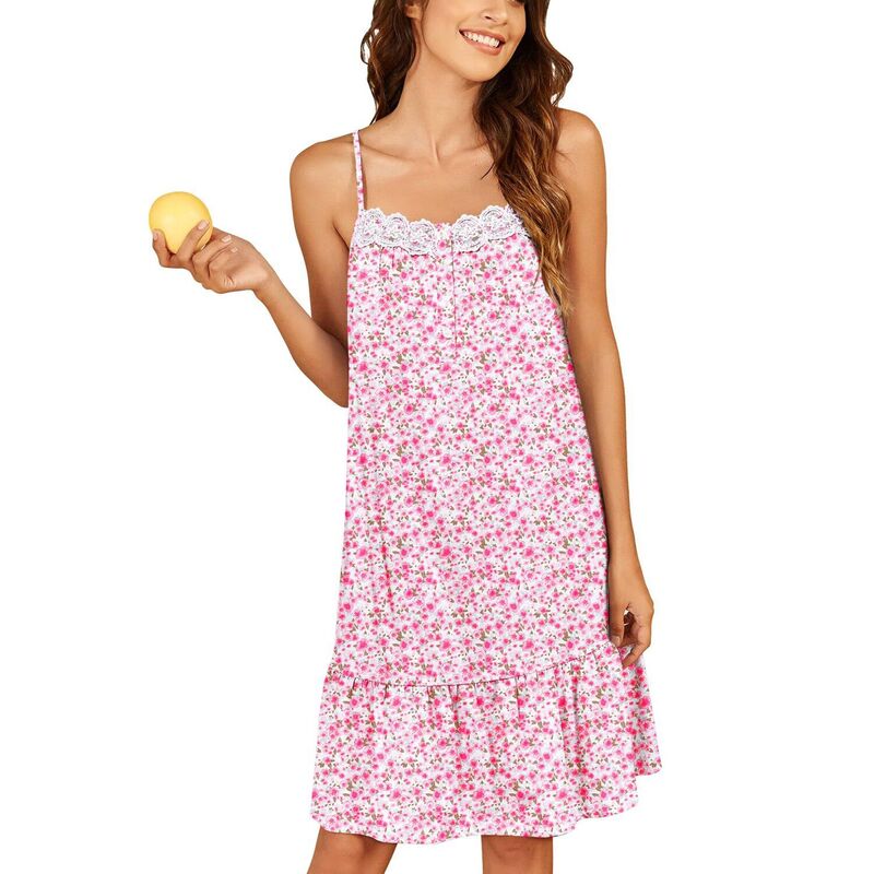 エコアー レディース アンダーウェア ナイトウェア シャツ コットン レース Ekouaer Cottonightgowns Night Gown Lace Sleep Dress Buttonight Shirt Victorianightdress Pink Floral ピンク｜ReVida 店