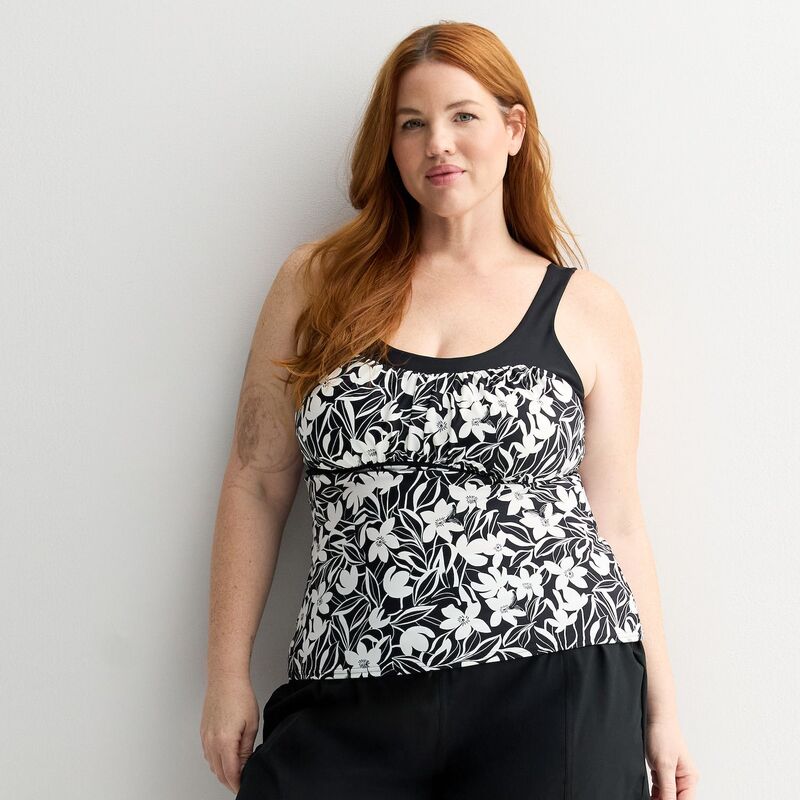 ゼロエクスポージャー レディース 水泳着 いの一番のみ 足し加える大きさ PlusizeroXposur Peasantankini Swim Top Black 黒いこと