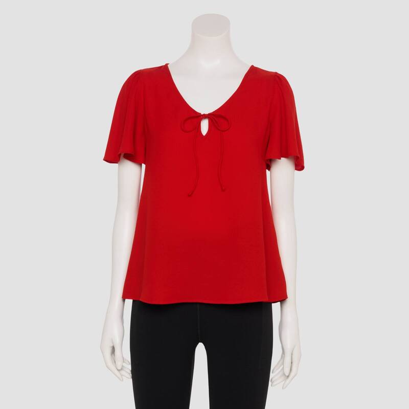 LC Lauren Conrad レディース トップス プルオーバー Women\u0027s LC Lauren Conrad Tie-Front Keyhole Flutter Sleeve Woven Top Cherry Candy