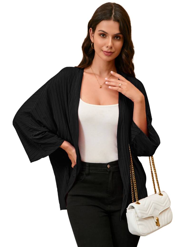 ファンジュライ レディース アウター ニット・セーター ドレープ カーディガン FUNJULY Lightweight Cardigans for Women Open Front Casualoose Cardigan Sweaters Batwing Long Sleeve Drape Black ブラック|ReVida 店
