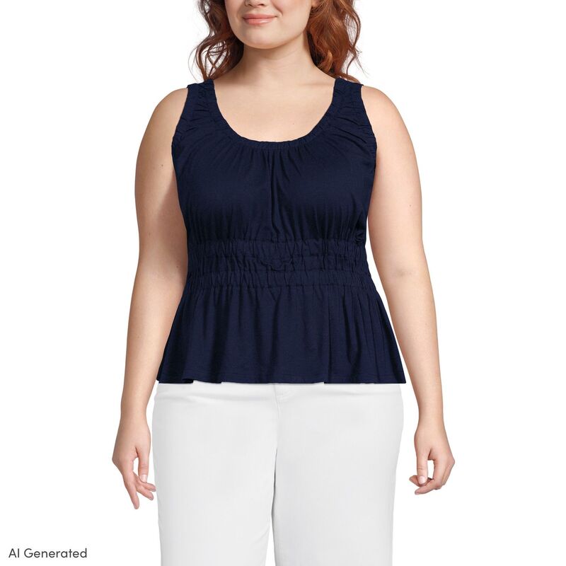 ランズエンド レディース トップス Tシャツ プラスサイズ ギャザー Plusize Lands' End Slub Ruched Tank Top Radiant Navy ネイビー｜ReVida 店