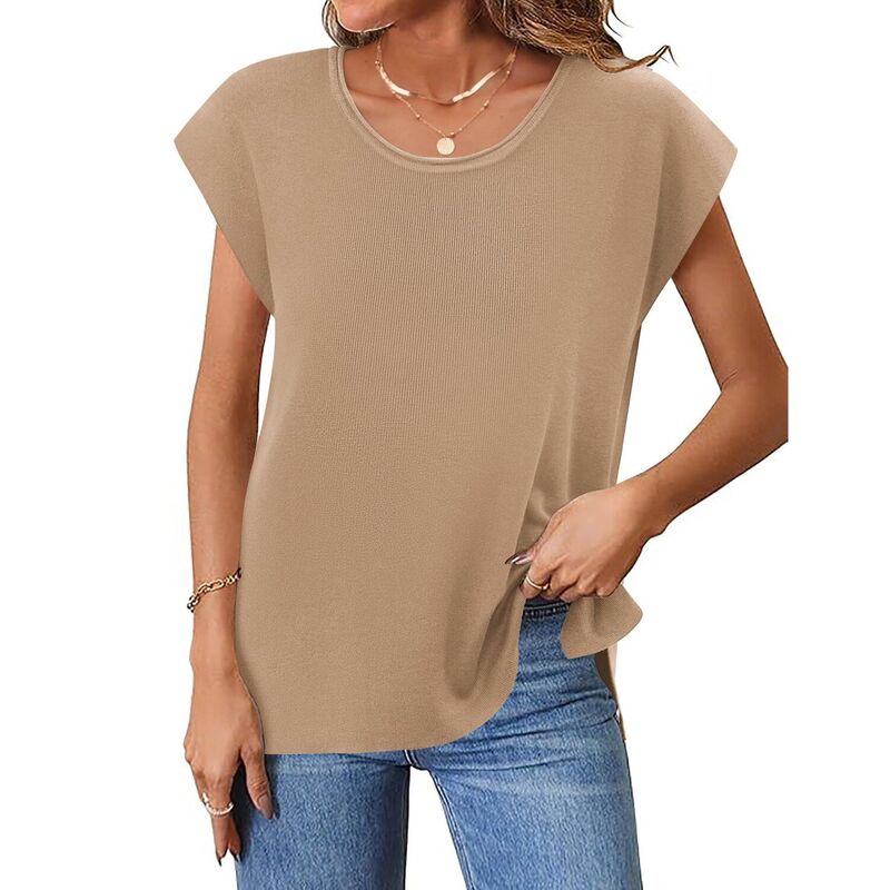 ジーグー レディース アウター 編み物・スウェーター 労働者の一団のど首 旗がしら Zeagoo Women\u0027s Cap Sleeve Crew Neck Loose Fit Lightweight Knit Pullover Sweater Tops Light Khaki カーキ