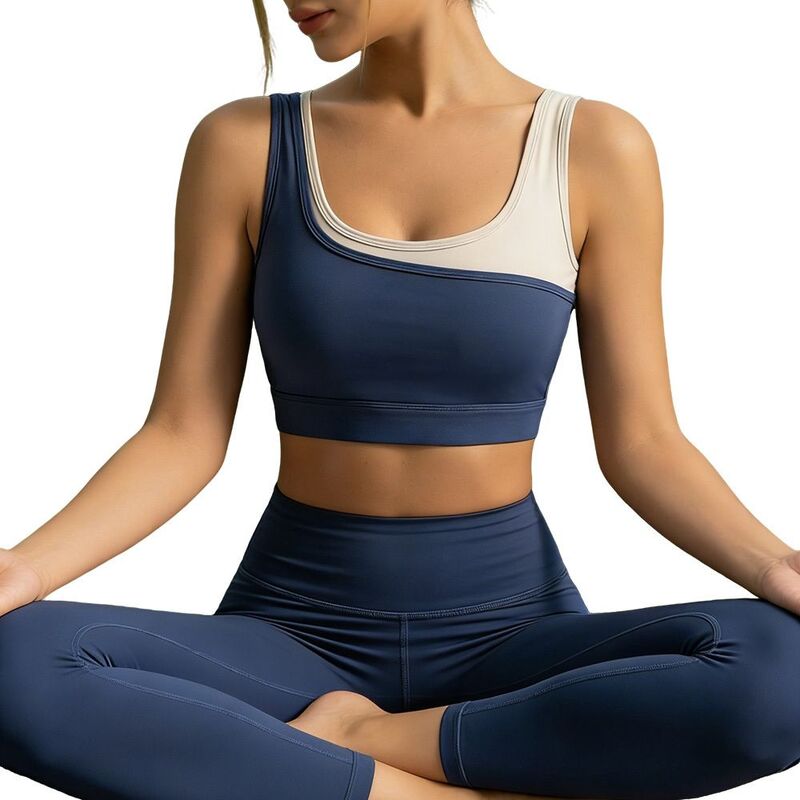 エリートスピリット レディース トップス Tシャツ カラーブロック EliteSpirit Women Colorblock Square Neck Sports Bra Medium Support Padded Workout Crop Top Navy Blue ネイビー｜ReVida 店