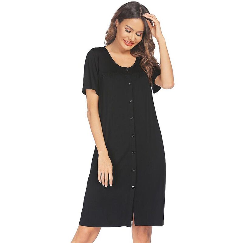 エコアー レディース アンダーお召しもの ナイト爵お召しもの 名取り草落ちこむ Ekouaer Dresses for Women Button Downightgownshort Sleeve Black 黒いこと