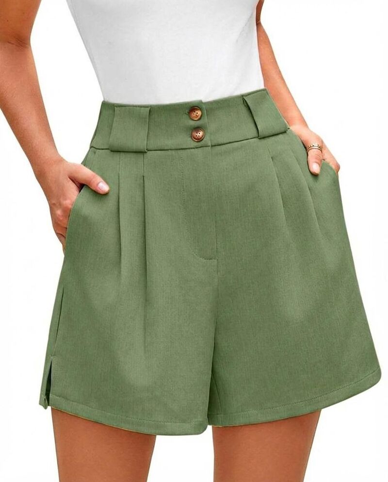 ファンジュライ レディース ボトムス ハーフパンツ・ショーツ ワイドレッグ ハイウエスト FUNJULY Women's High Waist Elastic Waist Wide Leg Loose Short Green グリーン|ReVida 店
