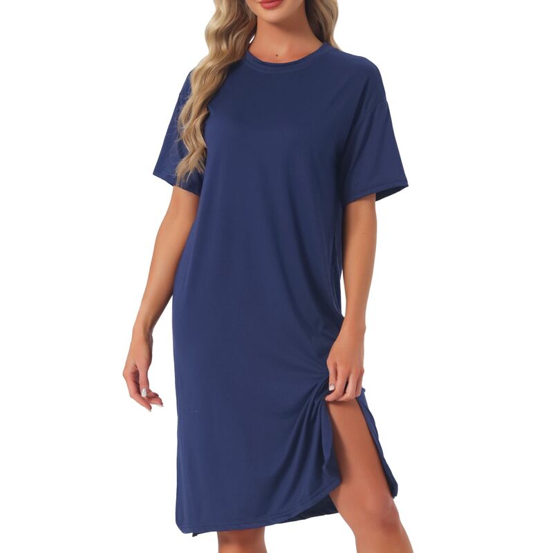 インスパイア シック レディース アンダーウェア ナイトウェア ミディ シャツ INSPIRE CHIC Women's Casual Summer Pajama Dress Loose Fit Nightshirtshort Sleeve Sleepwear Split Midi Nightgown Blue ブルー｜ReVida 店