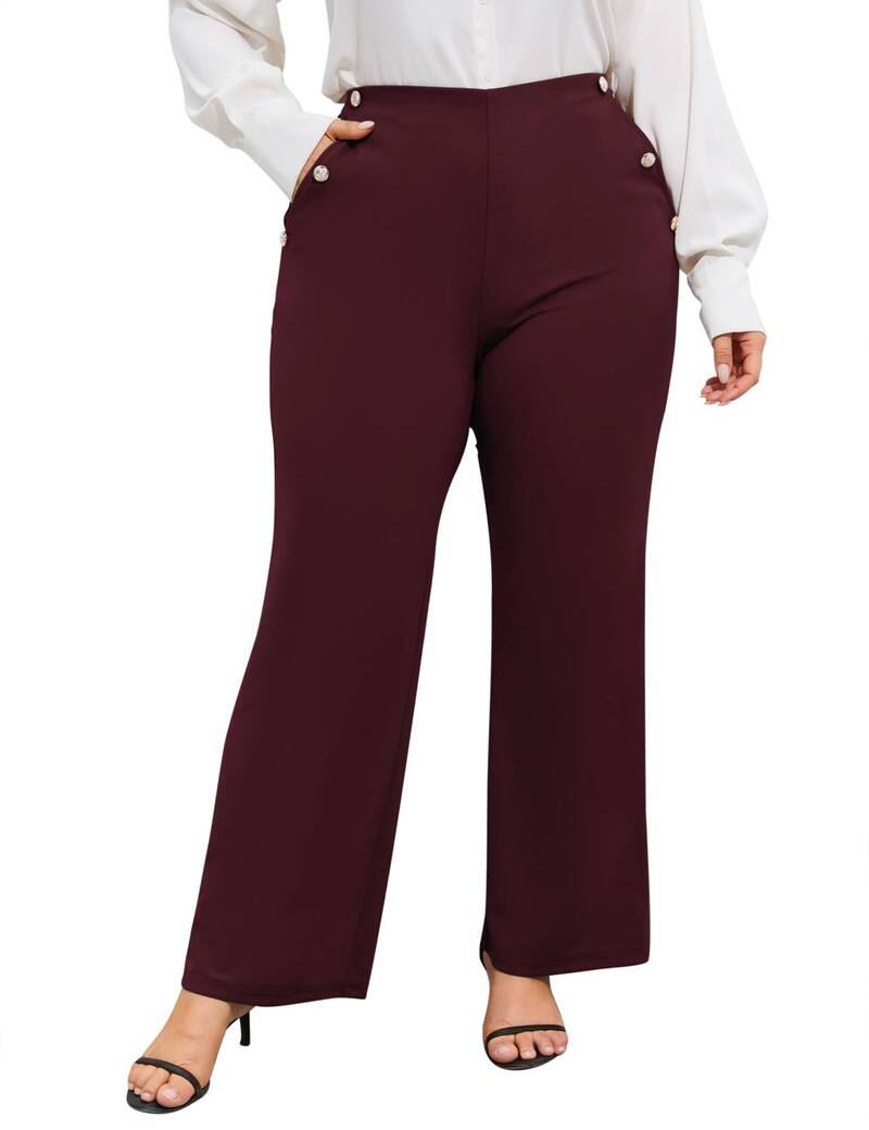 エリートチョイス レディース ボトムス カジュアルパンツ プラスサイズ Elitechoice Womens Plusize Pants High Waisted Casual Comfort Dress Pants Flared Trousers Burgundy バーガンディ｜ReVida 店