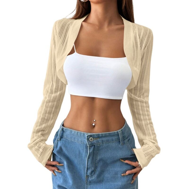 救い主流行り物 レディース アウター 編み物・スウェーター ジレー Yesfashion Women\u0027s Lightweight Long Sleeve Open Front Bolero Shrug Sweater Cardigan Apricot 杏