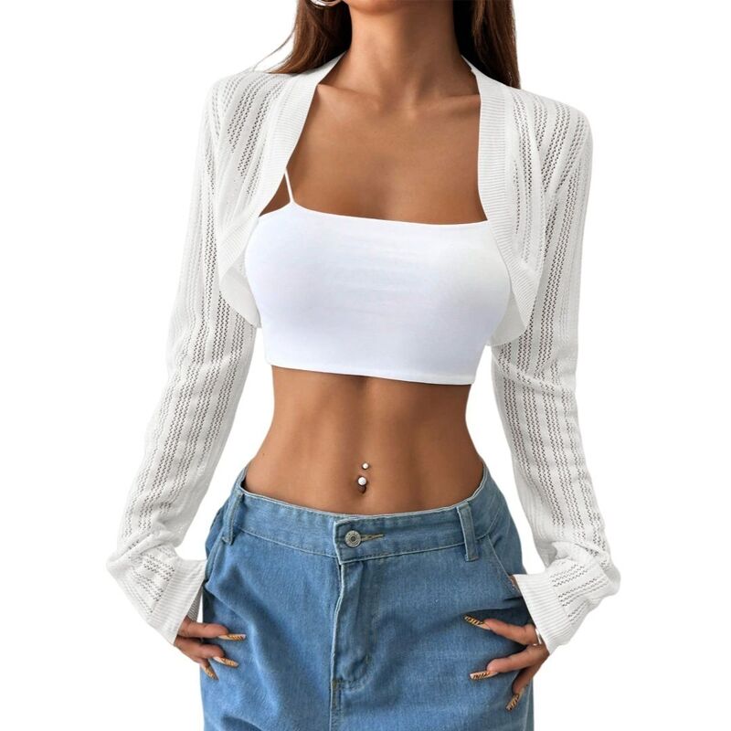 救い主流行り物 レディース アウター 編み物・スウェーター ジレー Yesfashion Women\u0027s Lightweight Long Sleeve Open Front Bolero Shrug Sweater Cardigan White 白いこと