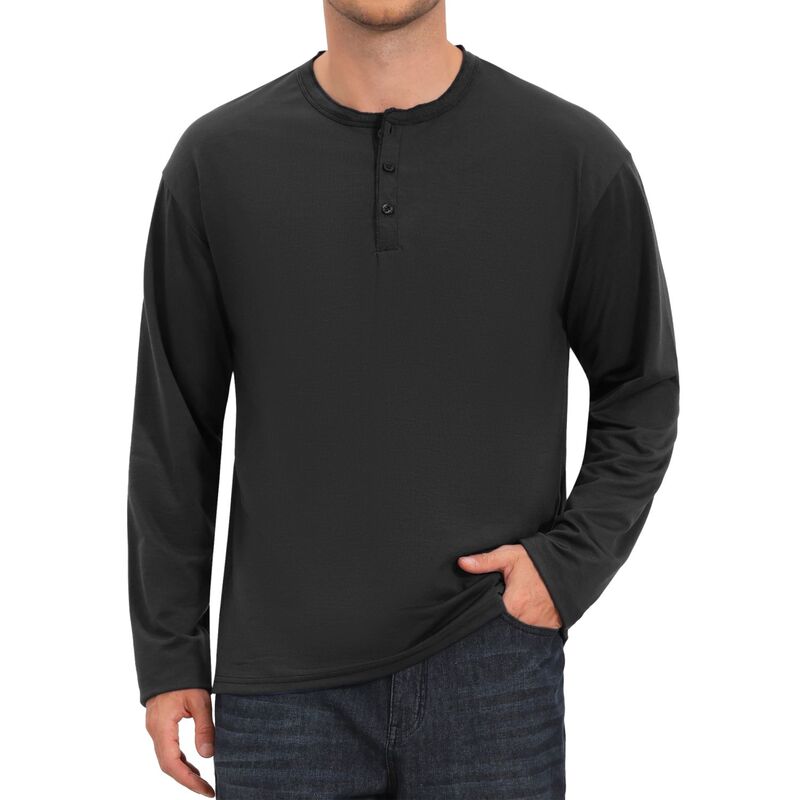 インスパイア シック レディース トップス Tシャツ INSPIRE CHIC Men's Henley T-Shirts Long Sleeve Button Pullover Business Casual Shirt Black ブラック｜ReVida 店