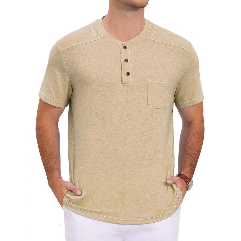 インスパイア シック レディース トップス Tシャツ コントラスト INSPIRE CHIC Men's Henley T-Shirtshort Sleeve Summer Casual Contrastrim T-Shirts Beige ベージュ｜ReVida 店