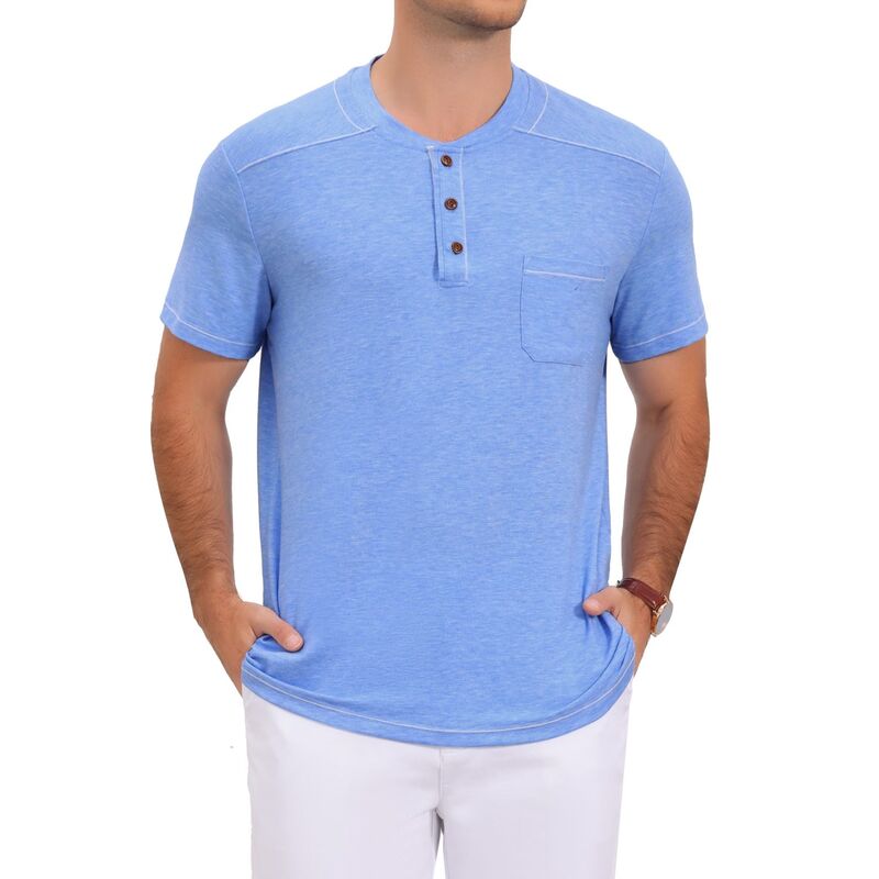 インスパイア シック レディース トップス Tシャツ コントラスト INSPIRE CHIC Men's Henley T-Shirtshort Sleeve Summer Casual Contrastrim T-Shirts Light Blue ブルー｜ReVida 店