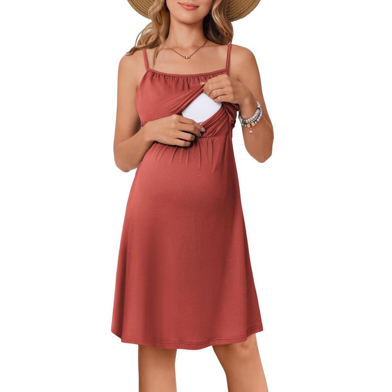 エコアー レディース アンダーウェア ナイトウェア ノースリーブ マタニティ Ekouaer Womensleeveless Nursing Dressummer Breastfeeding Dresses Adjustable Strap Maternity Red レッド|ReVida 店