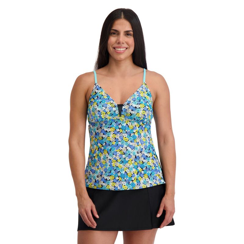 ゼロエクスポージャー レディース 水泳着 いの一番のみ Vのど首 御花柄 御花 Women\u0027s ZeroXposur V-Neck Floral Tankini Swim Top Glacier Vale