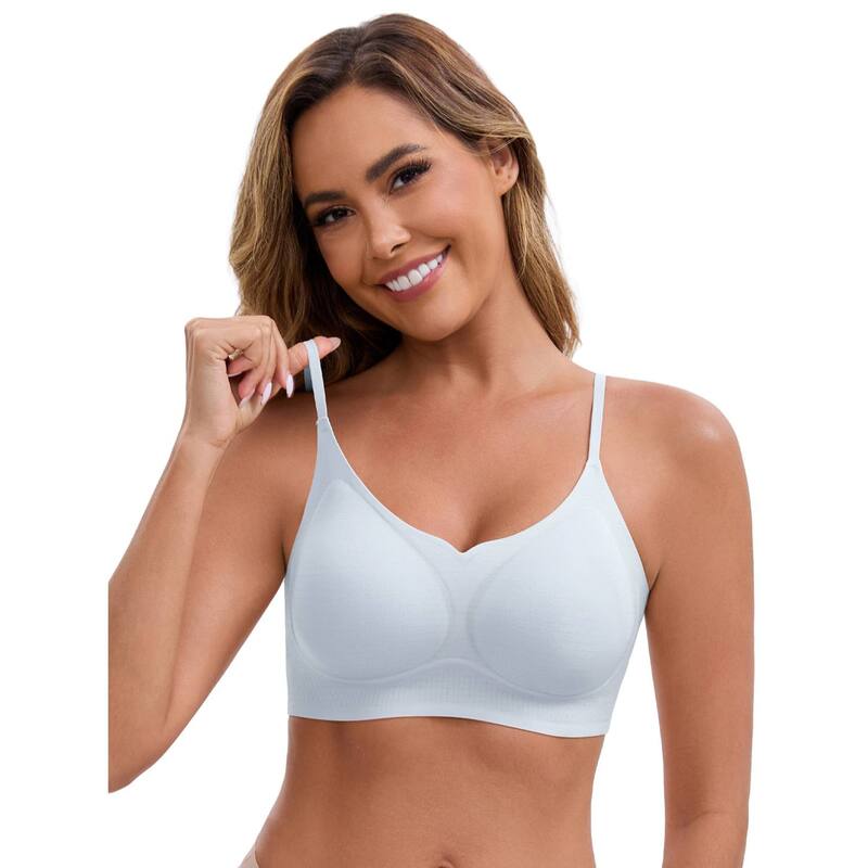 インスパイア シック レディース アンダーウェア ブラジャー Vネック INSPIRE CHIC Women's V-Neck Wireless Bras Lift Up Adjustable Spaghetti Strapsoft Lightweight Seamless Bralette Blue ブルー｜ReVida 店