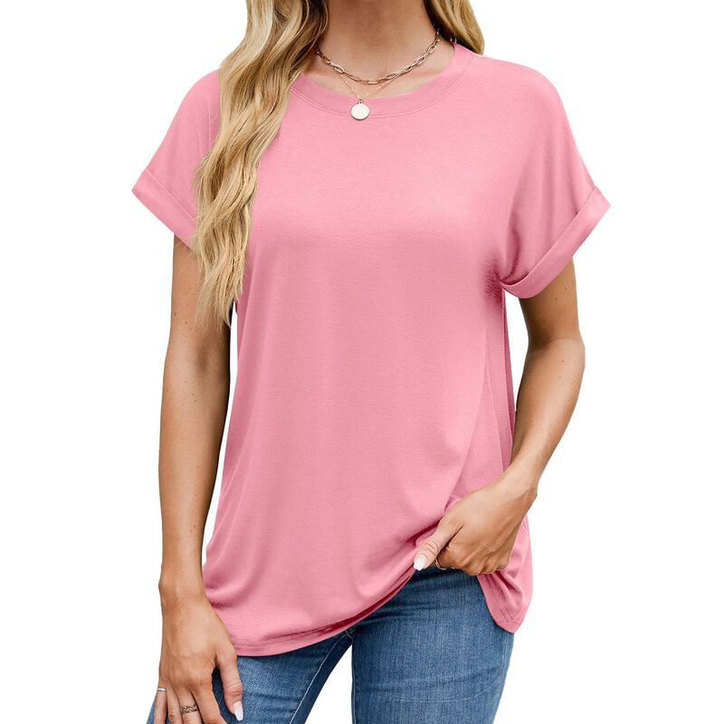 エリートチョイス レディース トップス Tシャツ クルーネック キャップ Elitechoice Women's T-shirt Cap Sleeve Crewneck Tee Summer Casual Basic Topink ピンク｜ReVida 店