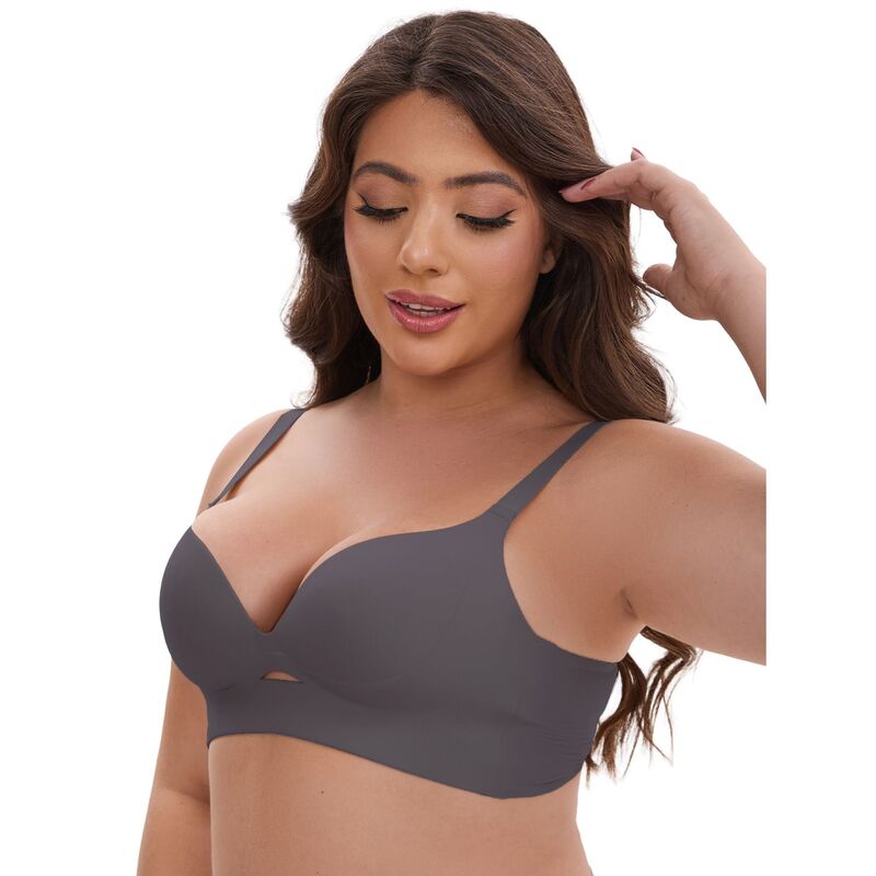 インスパイア シック レディース アンダーウェア ブラジャー Vネック ミニ INSPIRE CHIC Women's Wireless Deep V-Neck Push Up Minimizers Adjustable Spaghetti Straps No Show Soft Bras Dark Gray グレー｜ReVida 店
