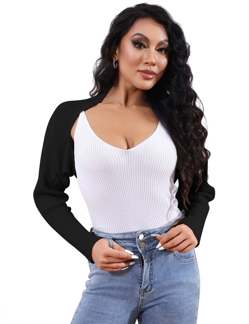 マキシスマーチ レディース アウター 編み物・スウェーター 落っこちる肩部 ジレー Maxxis Merch Women\u0027s Crop Cardigan Drop Shoulder Knit Bolero Shrug Sweater Y2K Cute Top Fashion Trendy Outfit Black 黒いこと