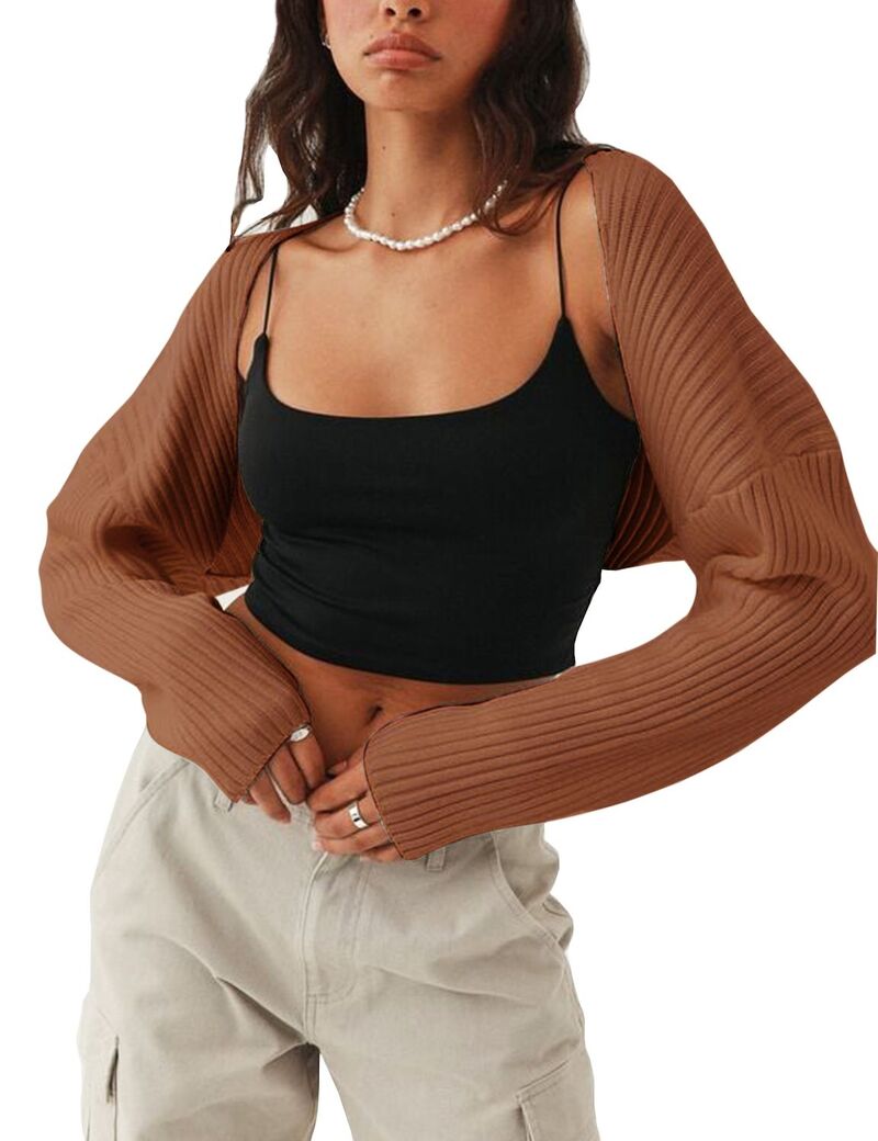 マキシスマーチ レディース アウター 編み物・スウェーター 落っこちる肩部 ジレー Maxxis Merch Women\u0027s Crop Cardigan Drop Shoulder Knit Bolero Shrug Sweater Y2K Cute Top Fashion Trendy Outfit Caramel