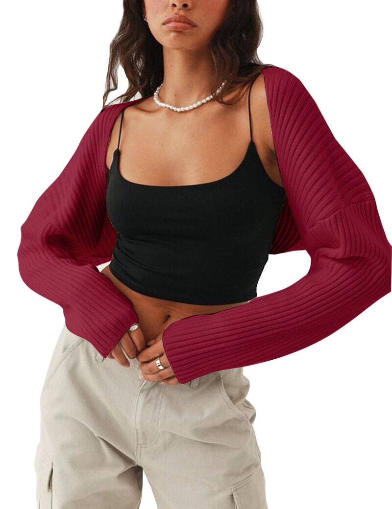 マキシスマーチ レディース アウター 編み物・スウェーター 落っこちる肩部 ジレー Maxxis Merch Women\u0027s Crop Cardigan Drop Shoulder Knit Bolero Shrug Sweater Y2K Cute Top Fashion Trendy Outfit Date Red 赤いこと