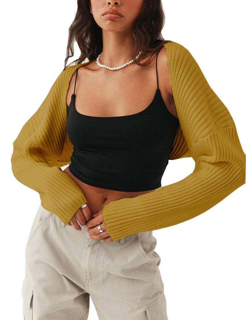マキシスマーチ レディース アウター 編み物・スウェーター 落っこちる肩部 ジレー Maxxis Merch Women\u0027s Crop Cardigan Drop Shoulder Knit Bolero Shrug Sweater Y2K Cute Top Fashion Trendy Outfit Mustard Yellow 黄色