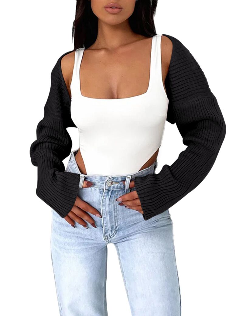 ファンジュライ レディース アウター 編み物・スウェーター ジレー FUNJULY Women\u0027s Bolero Shrug Crop Cardigan Sweater Cute Top Fashion Trendy Outfit Black 黒いこと