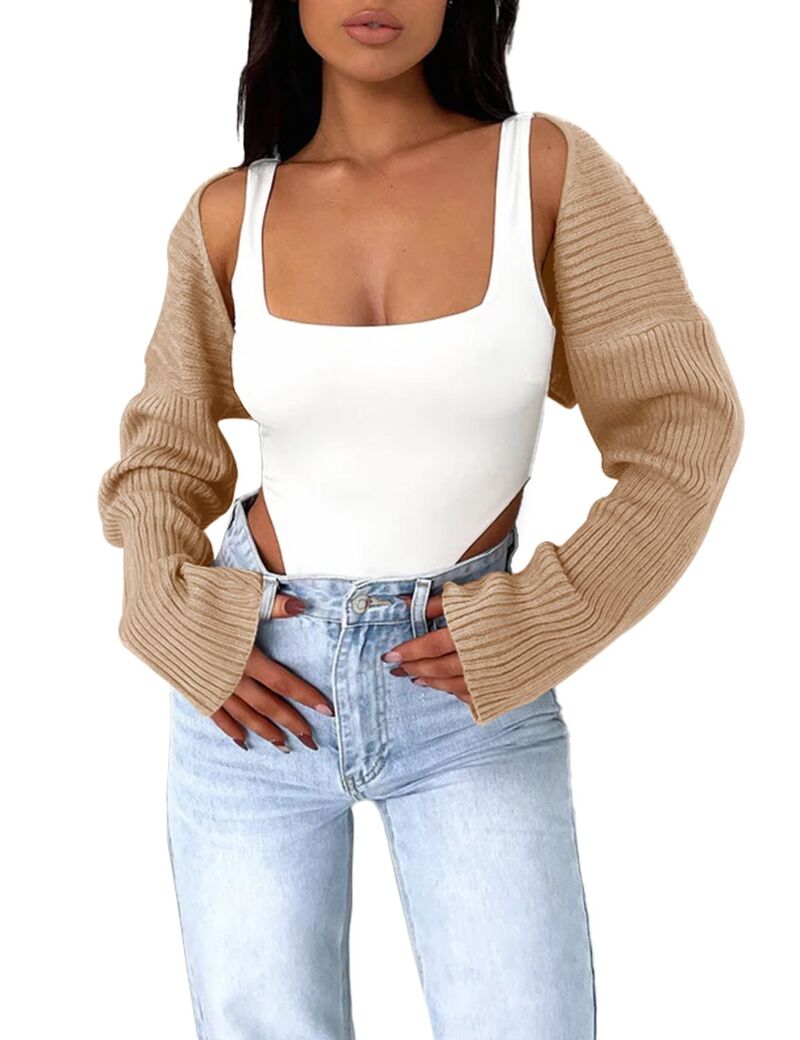 ファンジュライ レディース アウター 編み物・スウェーター ジレー FUNJULY Women\u0027s Bolero Shrug Crop Cardigan Sweater Cute Top Fashion Trendy Outfit Light Camel 駱駝