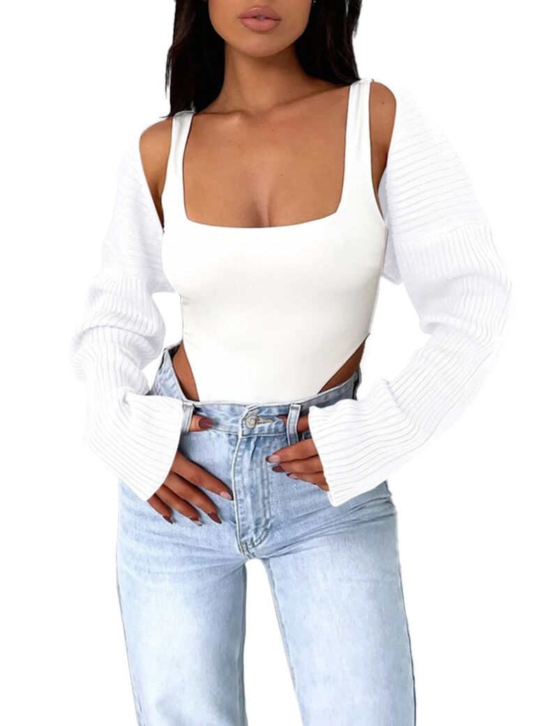 エリートチョイス レディース アウター 編み物・スウェーター ジレー Elitechoice Women\u0027s Crop Cardigan Bolero Shrug Cute Top Sweater Fashion Trendy Outfit White 白いこと