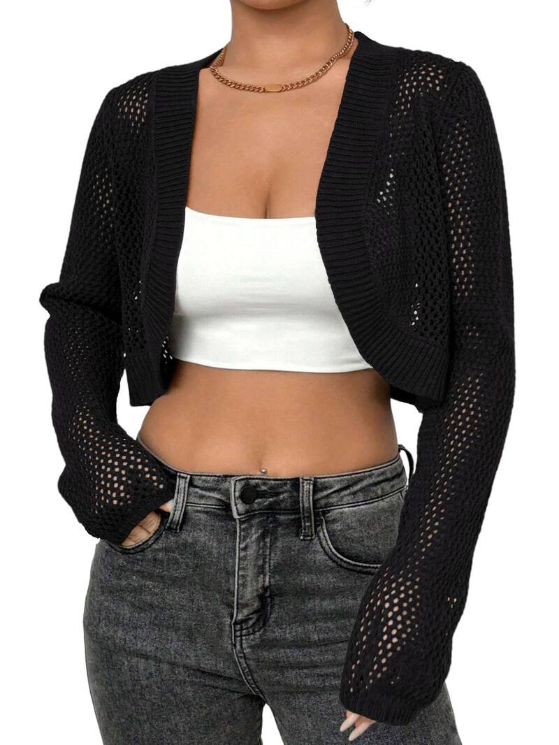 ファンジュライ レディース アウター 編み物・スウェーター ジレー FUNJULY Women\u0027s Bolero Shrug Summer Cardigan Open Front Sweater Black 黒いこと