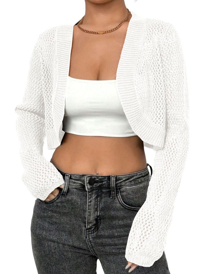 ファンジュライ レディース アウター 編み物・スウェーター ジレー FUNJULY Women\u0027s Bolero Shrug Summer Cardigan Open Front Sweater White 白いこと