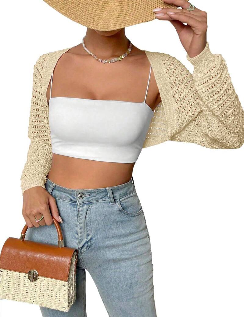ファンジュライ レディース アウター 編み物・スウェーター ジレー FUNJULY Women\u0027s Crop Cardigan Long Sleeve Bolero Lightweight Cardigan Sweater Apricot 杏