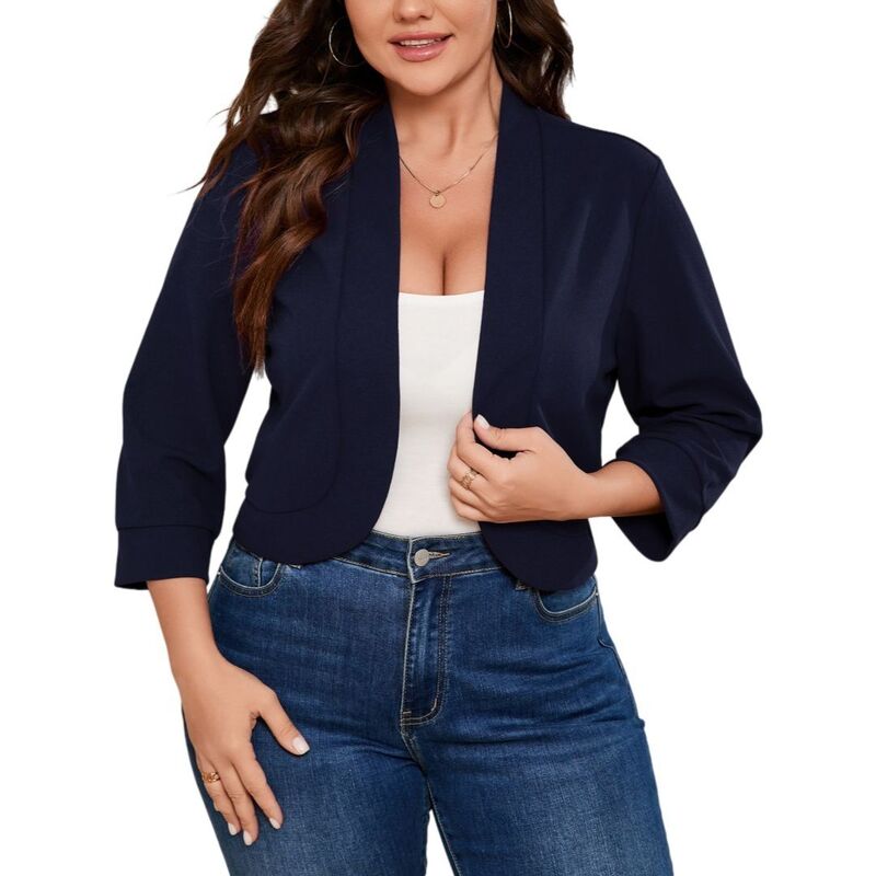 救い主流行り物 レディース アウター 上衣・上衣 か細い填まる スポーツジャケット Yesfashion Women\u0027s Blazer 3/4 Sleeve Open Front Slim Fit Casual Work Lightweight Blazers Navy Blue 米国海軍